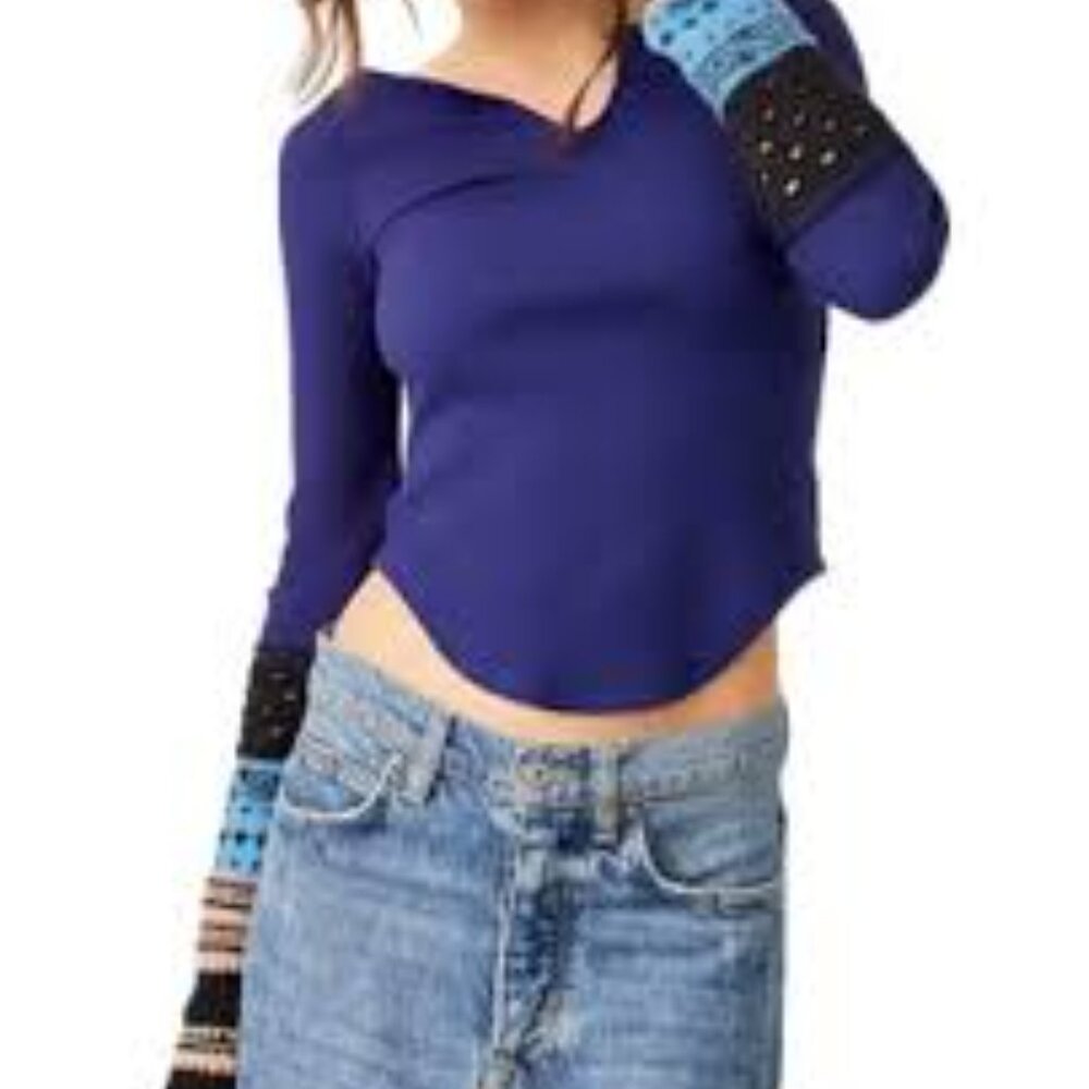 ✅ Free People Women's Cozy‎ Craft Cuff Top SIZE X-SMALL PURPLE